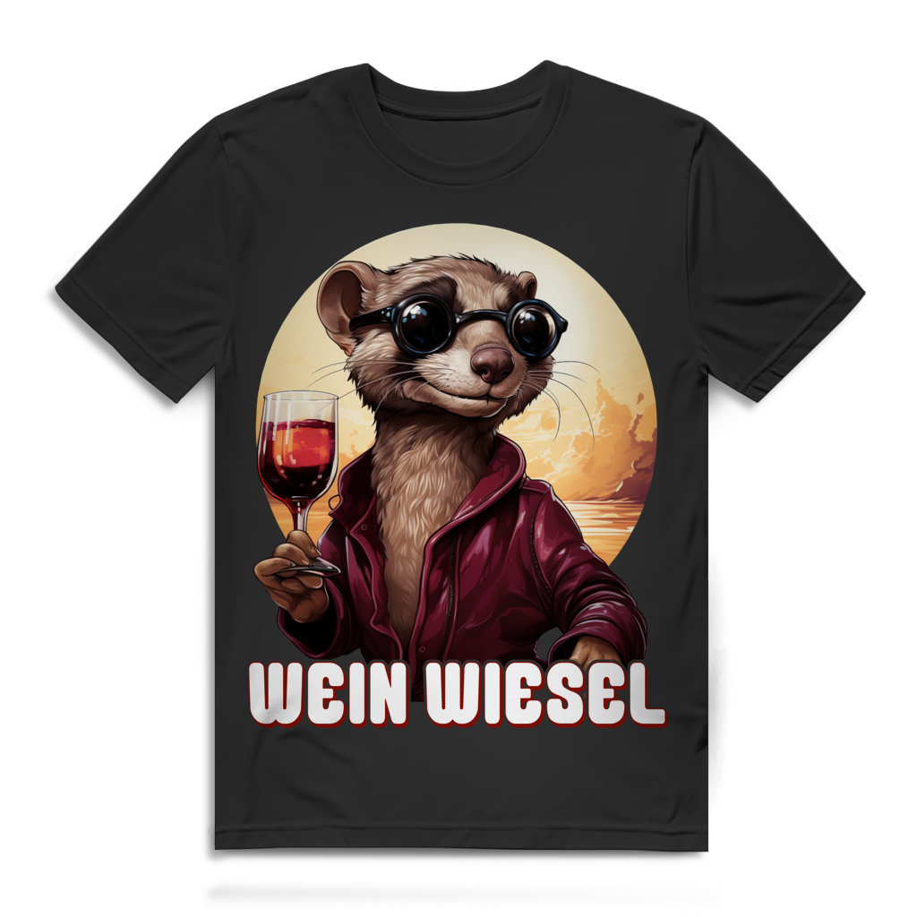 Wein Wiesel Herren T-Shirt Weinkenner Rotwein Weinliebhaber Black