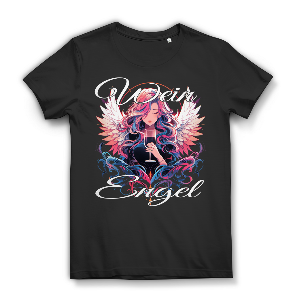 Wein Engel Damen T-Shirt Weinliebhaberin Rotwein Anime Black