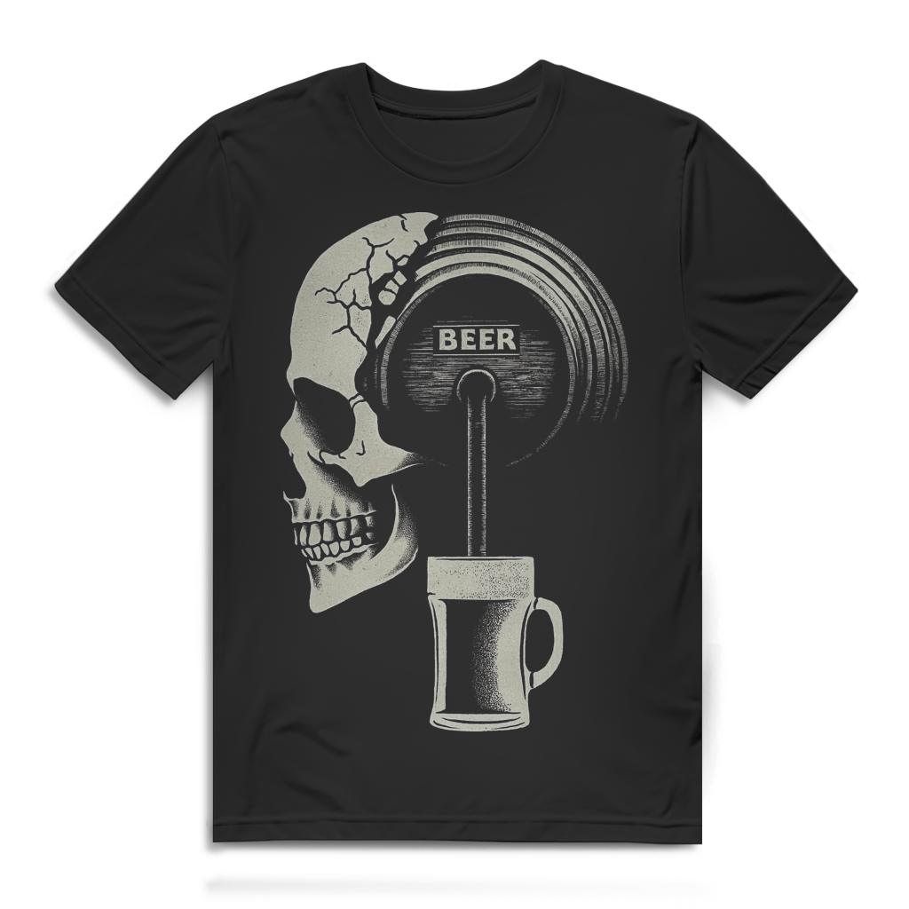 Bier Totenkopf Herren T-Shirt Zapfhahn Bierfass Skull Dark Style
