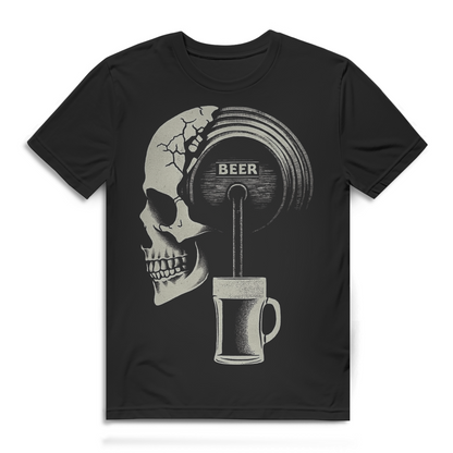 Bier Totenkopf Herren T-Shirt Zapfhahn Bierfass Skull Dark Style
