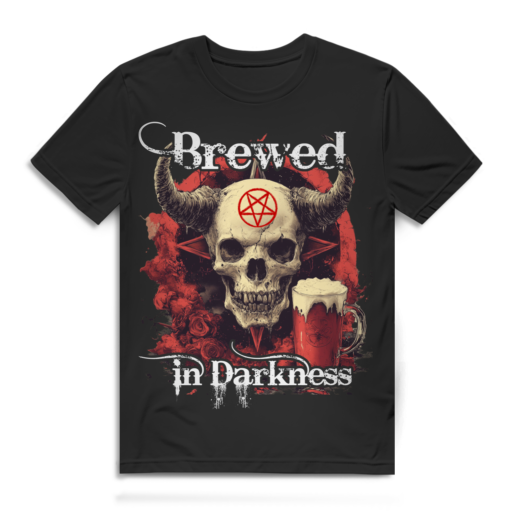 Brewed in Darkness Herren T-Shirt Totenkopf Metal Gothic Bierfan Dunkel