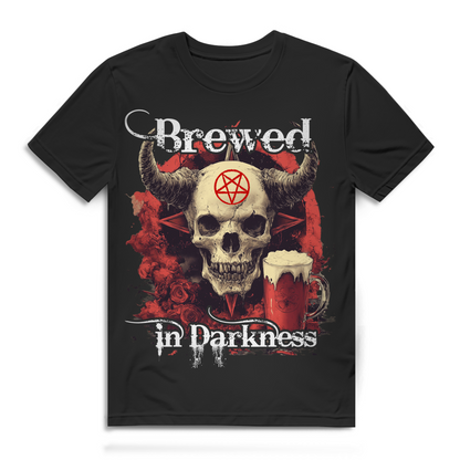 Brewed in Darkness Herren T-Shirt Totenkopf Metal Gothic Bierfan Dunkel