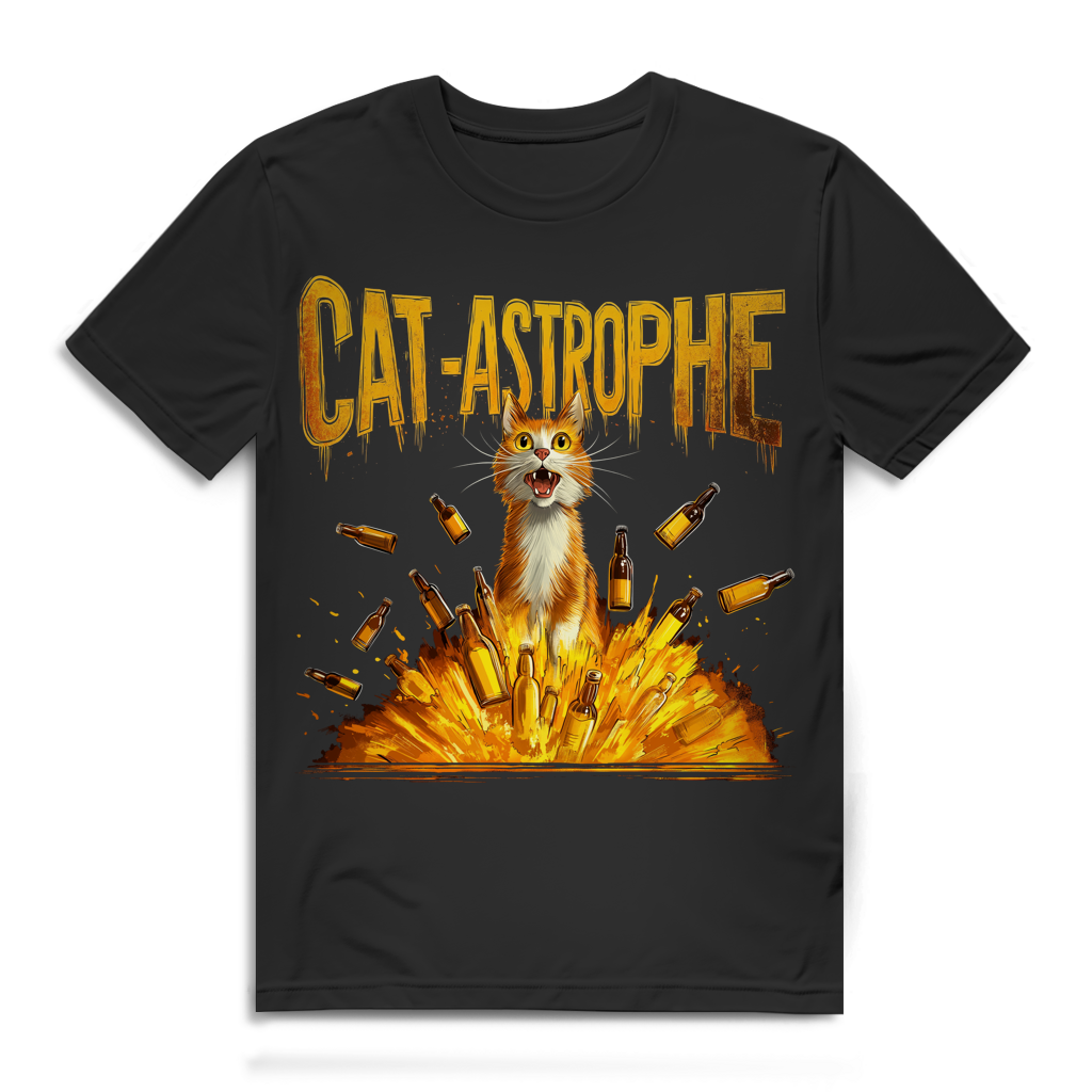 CAT-ASTROPHE Herren T-Shirt Katze Bier Katzenliebhaber Katzenfan Explosion