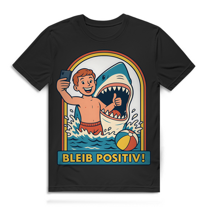 Bleib Positiv! Herren T-Shirt Hai Selfie Strand Retro Comic