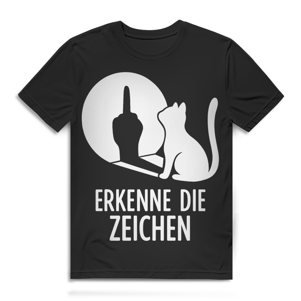 Erkenne die Zeichen Katze Mittelfinger Schatten Herren T-Shirt Black