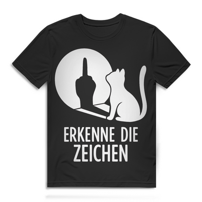 Erkenne die Zeichen Katze Mittelfinger Schatten Herren T-Shirt