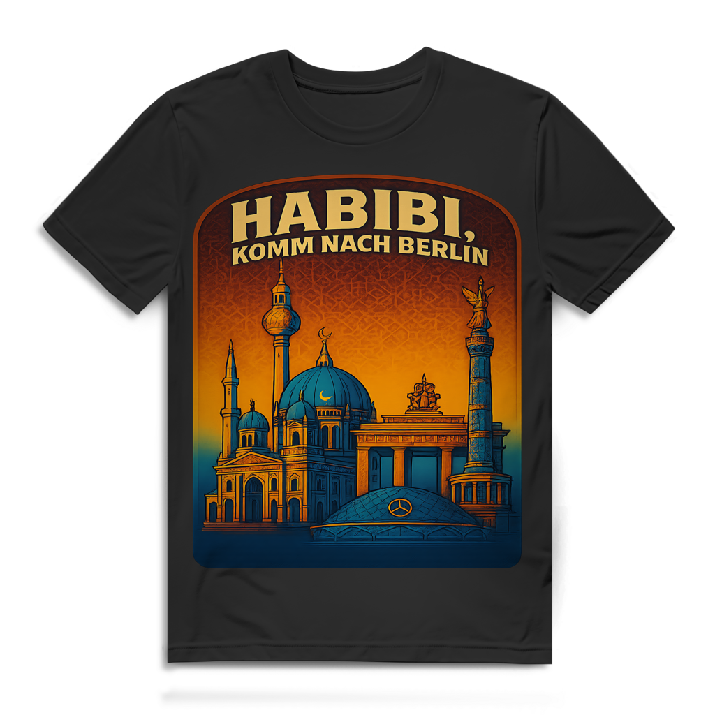 Habibi komm nach Berlin Skyline Retro Hauptstadt Herren T-Shirt Black