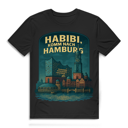 Habibi komm nach Hamburg Herren T-Shirt Skyline Hafen Michel