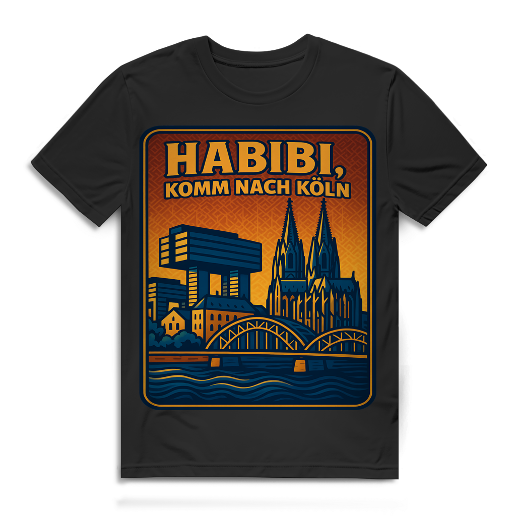 Habibi komm nach Köln Dom Rhein Skyline Retro Herren T-Shirt Black