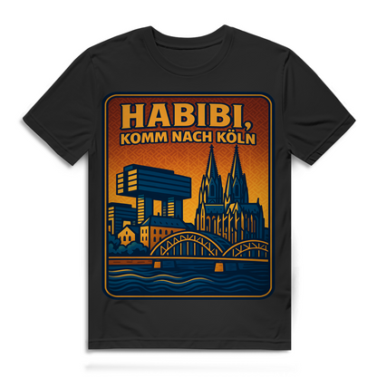 Habibi komm nach Köln Dom Rhein Skyline Retro Herren T-Shirt