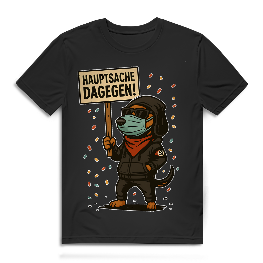Hauptsache dagegen Demo Protest Hund Parodie Herren T-Shirt Black