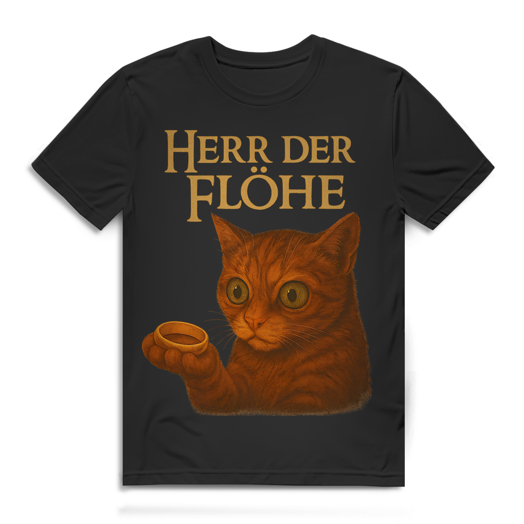Herr der Flöhe Herren T-Shirt Katze Ring Fantasy Katzenmotiv Black