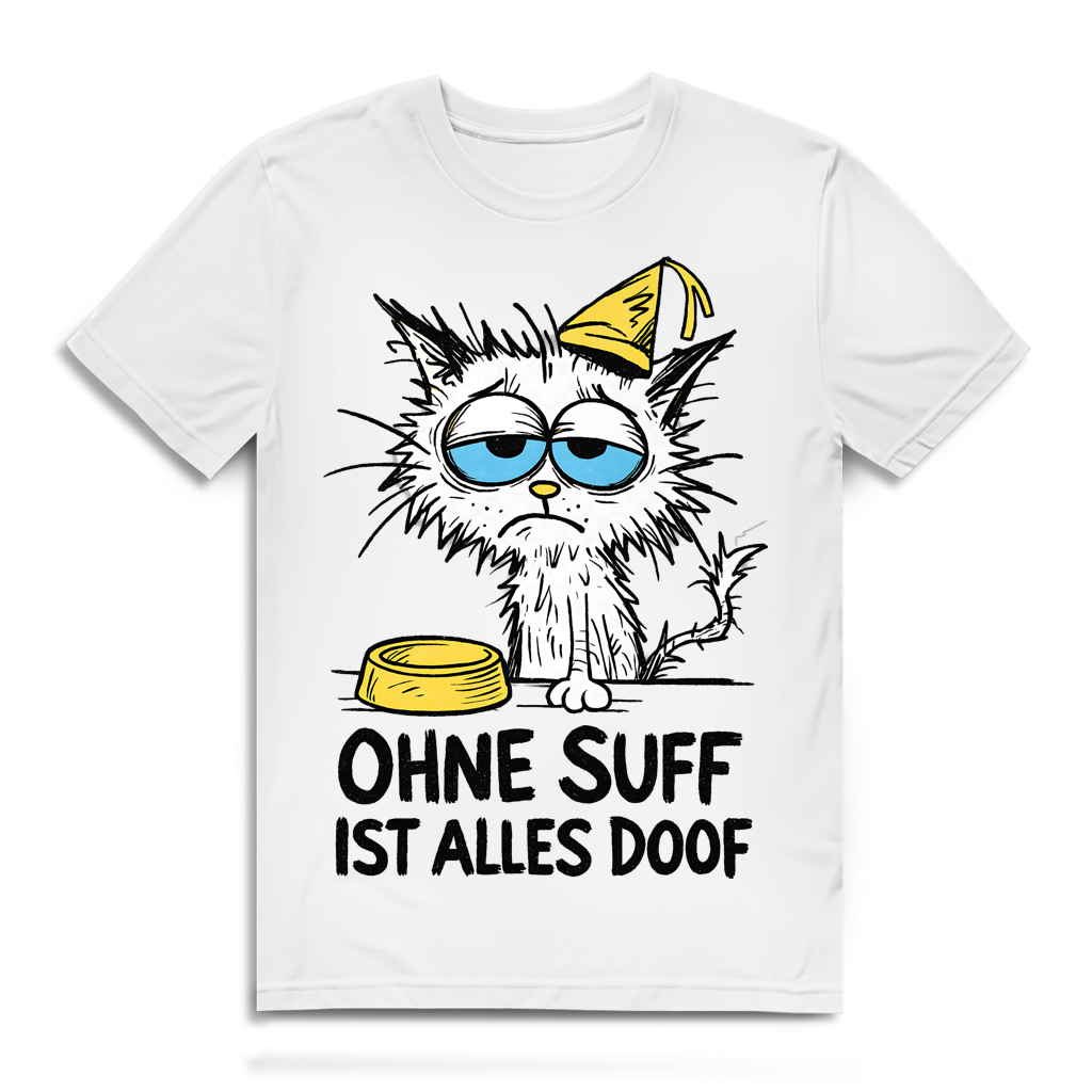 Ohne Suff ist alles doof Katze Kater Party Cartoon Herren T-Shirt