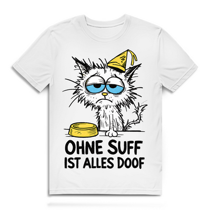 Ohne Suff ist alles doof Katze Kater Party Cartoon Herren T-Shirt