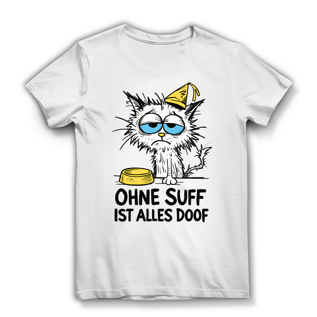 Ohne Suff ist alles doof Katze Kater Party Cartoon Damen T-Shirt White