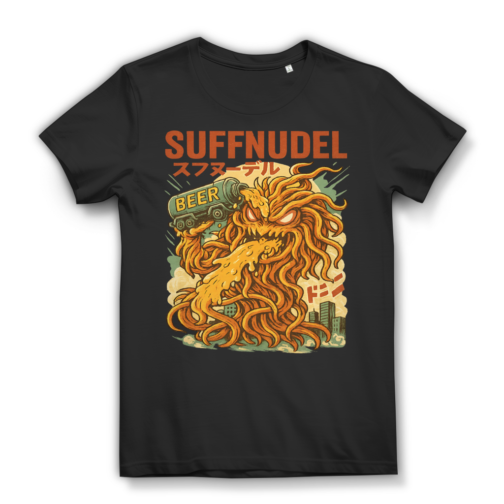 Suffnudel Damen T-Shirt Ramen Kaiju Monster Japan Anime Nudel Black