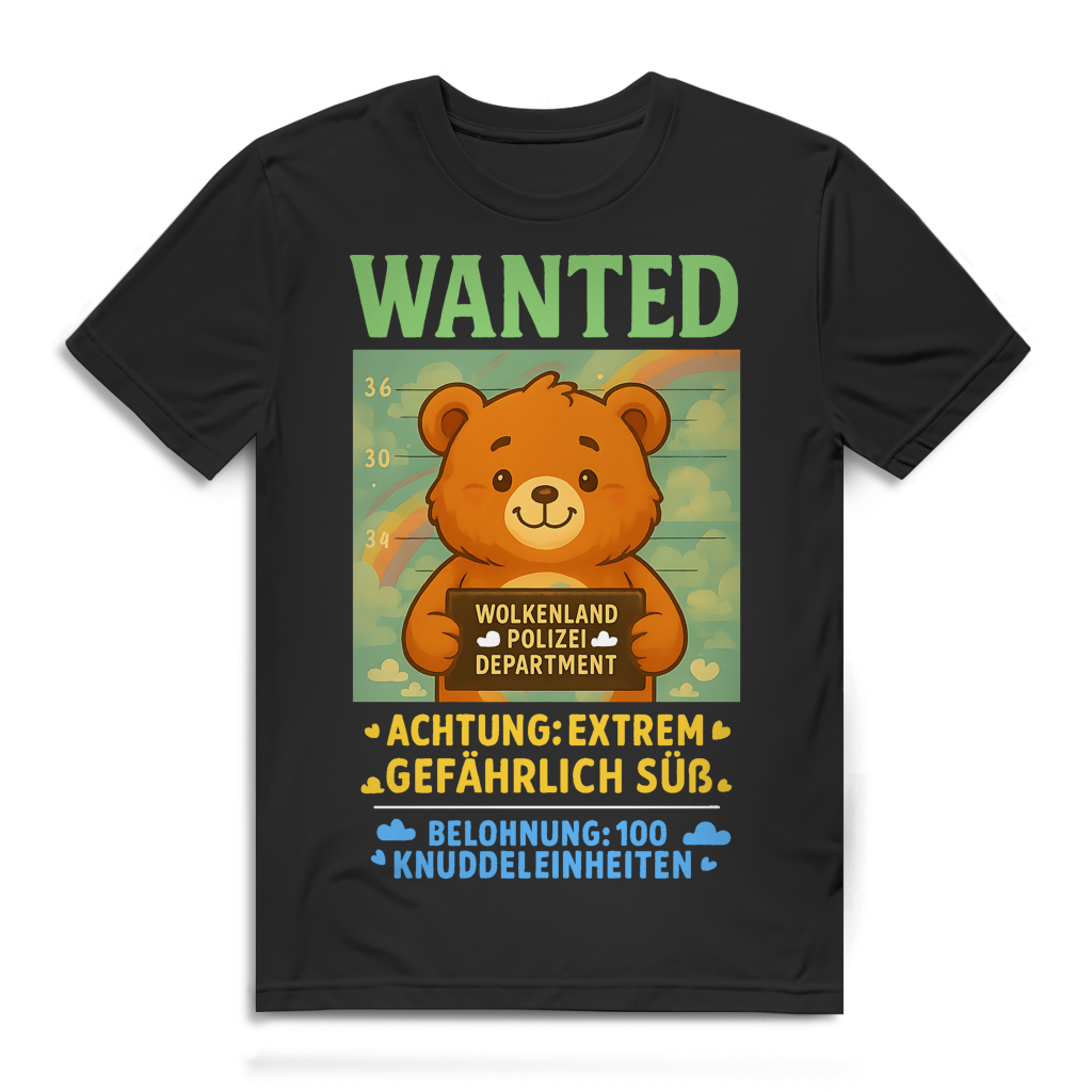 Wanted Extrem Gefährlich Süß Herren T-Shirt Mugshot Bärchi Bär Black