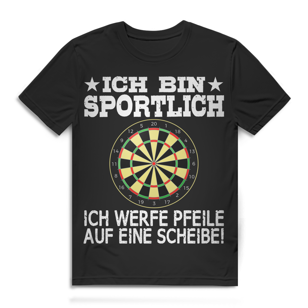 Ich bin sportlich Ich werfe Pfeile auf eine Scheibe Darten Herren T-Shirt