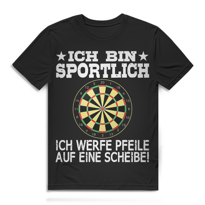 Ich bin sportlich Ich werfe Pfeile auf eine Scheibe Darten Herren T-Shirt
