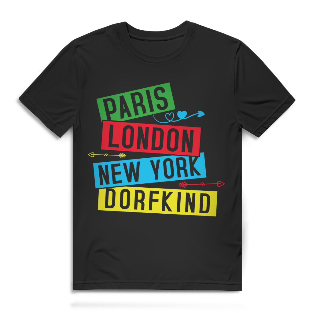 Paris London New York Dorfkind Herren T-Shirt Heimatstolz Bio Baumwolle Black