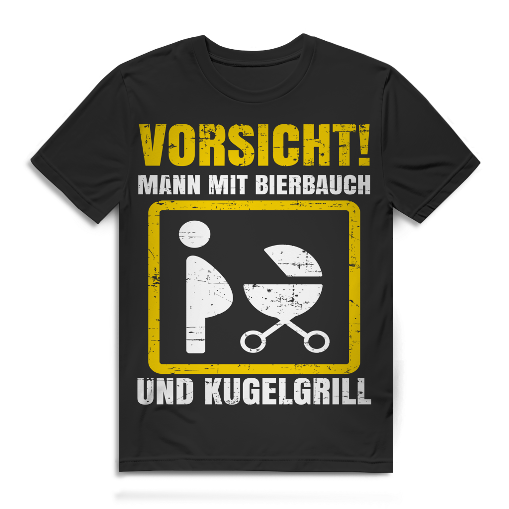 Vorsicht Mann mit Bierbauch und Kugelgrill Herren T-Shirt Grillmeister