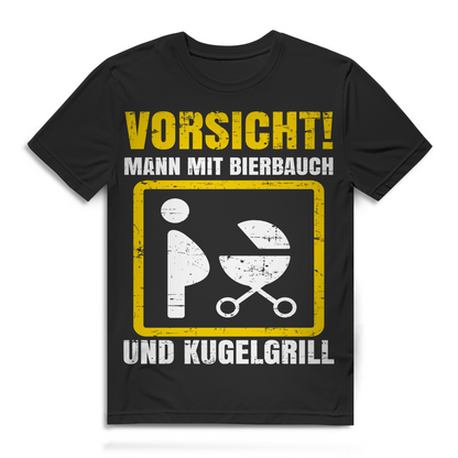 Vorsicht Mann mit Bierbauch und Kugelgrill Herren T-Shirt Grillmeister