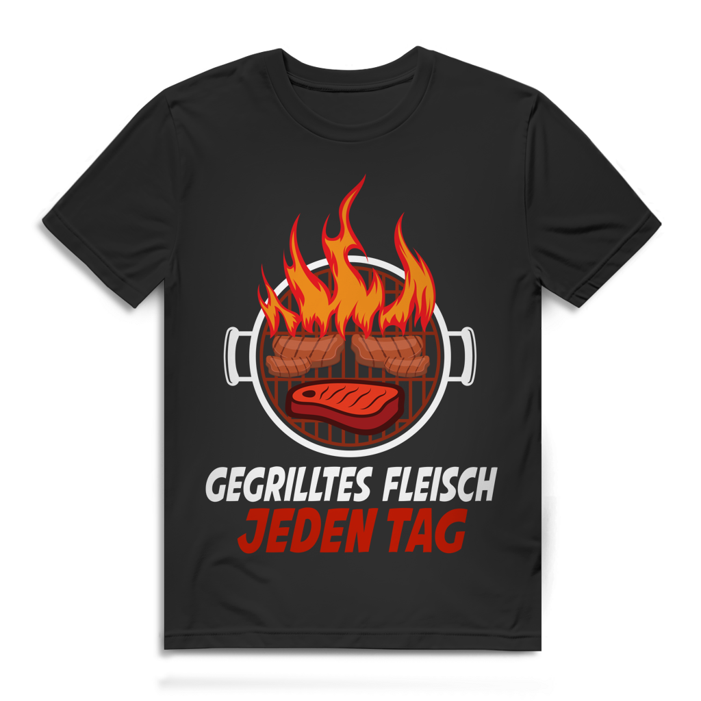 Gegrilltes Fleisch jeden Tag Herren T-Shirt Grillmeister BBQ Bio Baumwolle