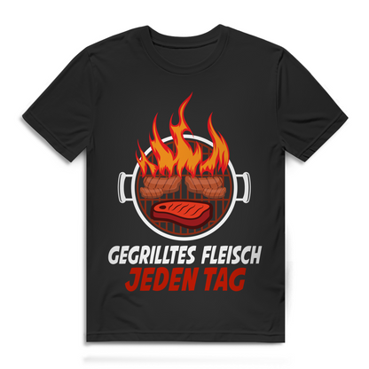 Gegrilltes Fleisch jeden Tag Herren T-Shirt Grillmeister BBQ Bio Baumwolle