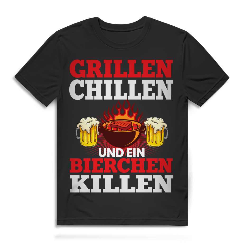 Grillen Chillen und ein Bierchen Killen Herren T-Shirt Grillparty Baumwolle