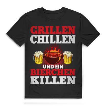 Grillen Chillen und ein Bierchen Killen Herren T-Shirt Grillparty Baumwolle