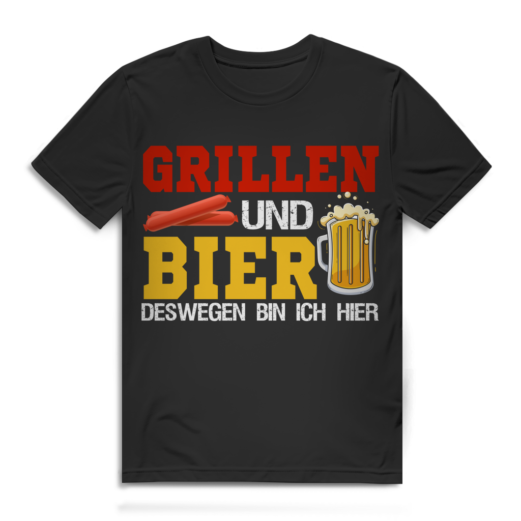 Grillen und Bier deswegen bin ich hier Herren T-Shirt Bratwurst Baumwolle