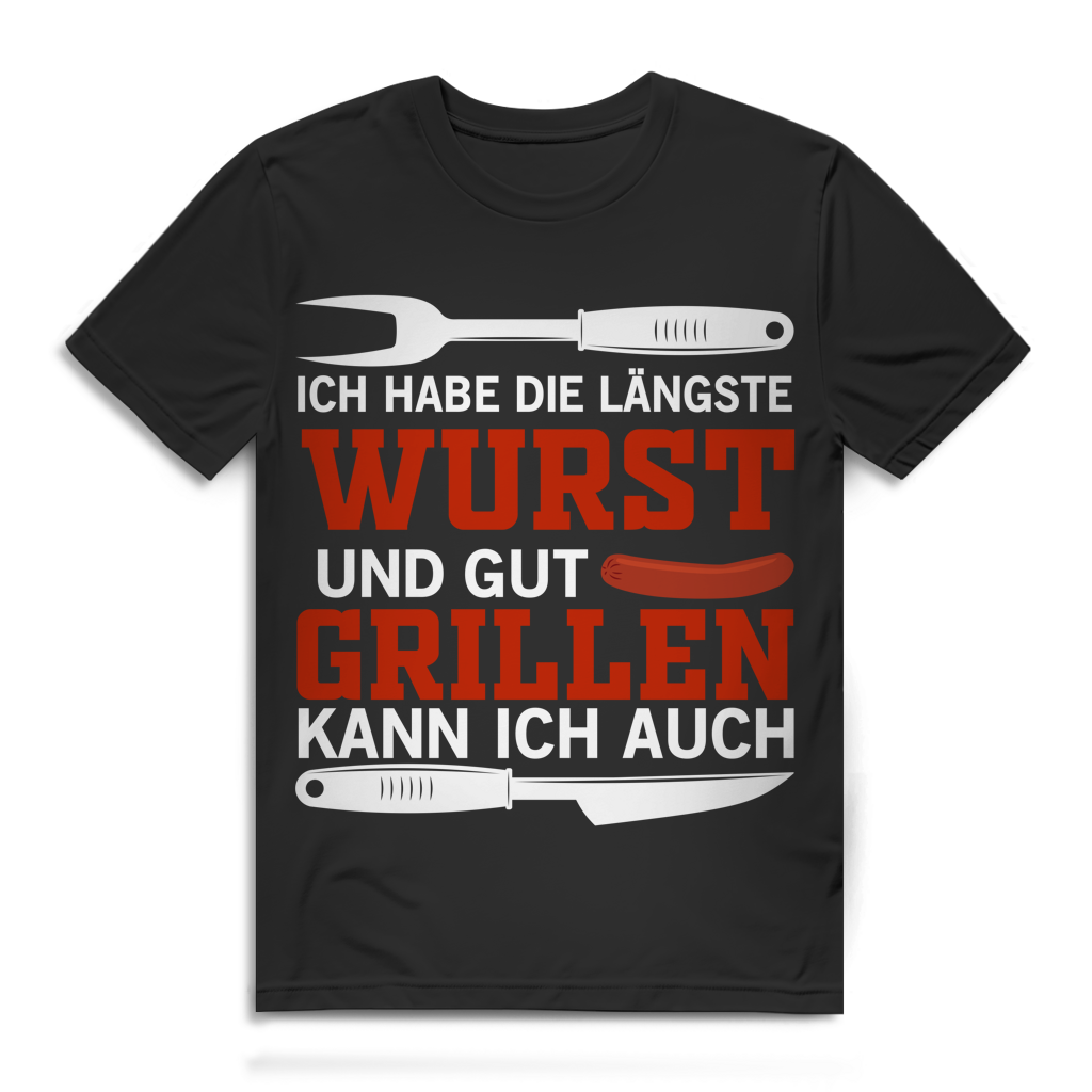 Ich habe die längste Wurst und gut grillen kann ich auch Herren T-Shirt