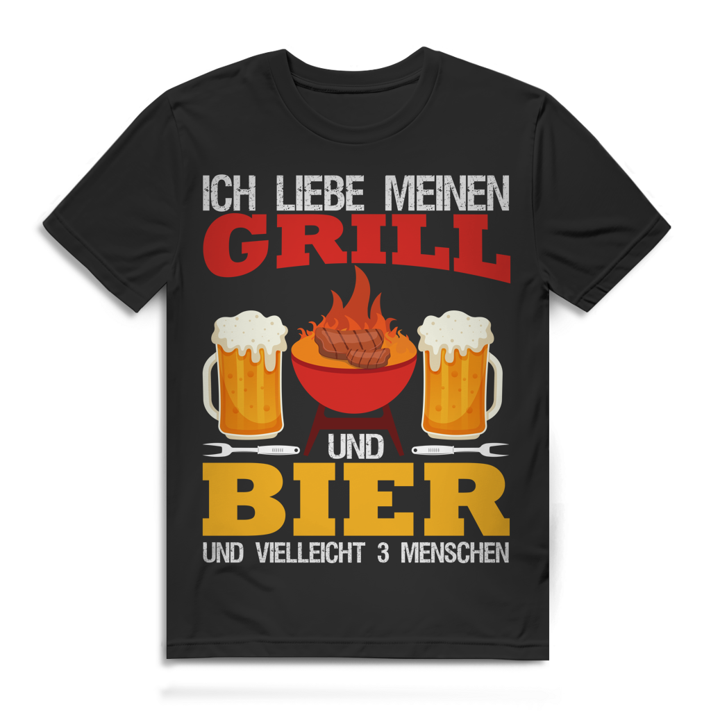 Ich liebe meinen Grill und Bier und vielleicht 3 Menschen Herren T-Shirt