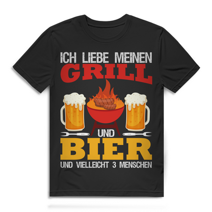 Ich liebe meinen Grill und Bier und vielleicht 3 Menschen Herren T-Shirt