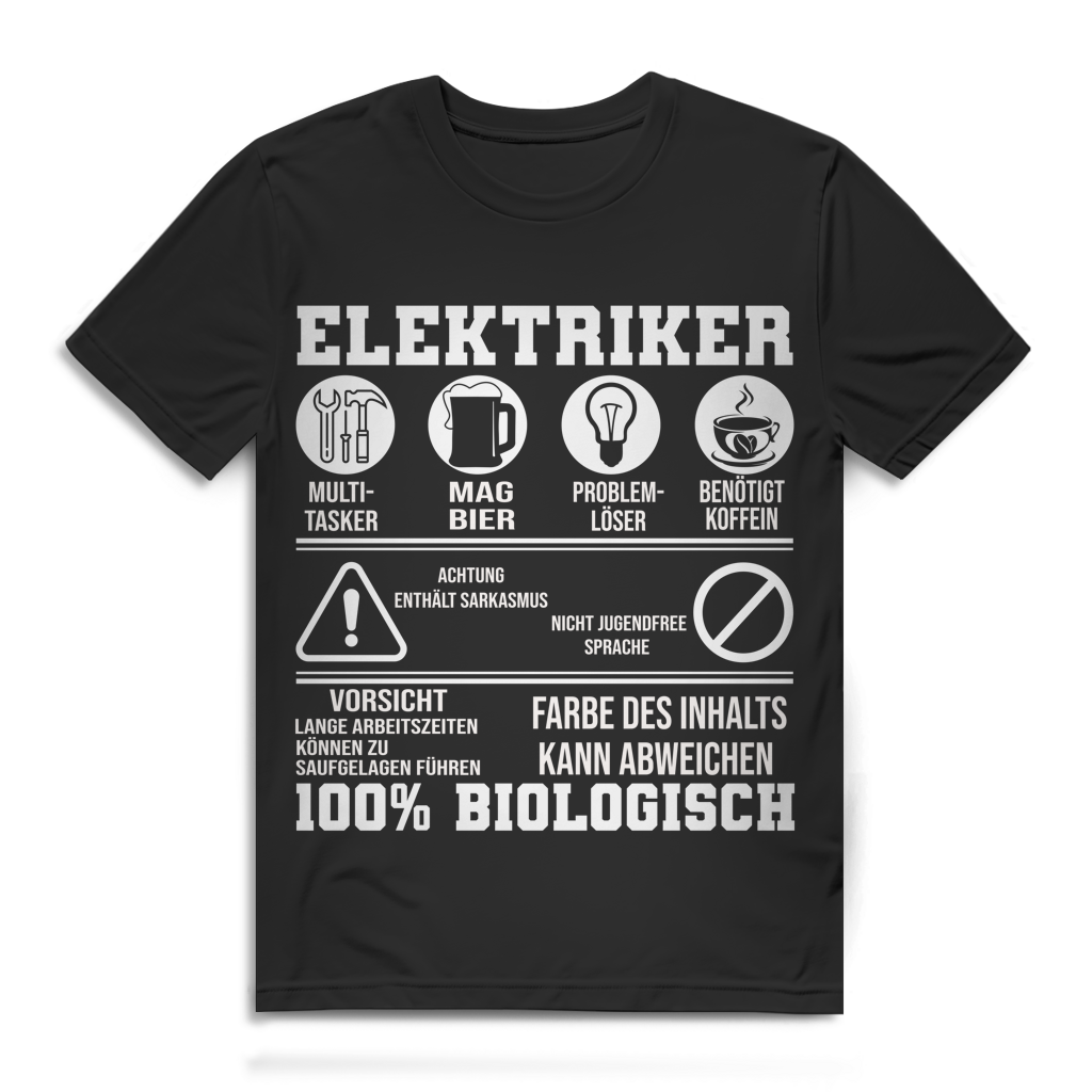 Elektriker 100 Prozent Premium Handwerker Herren T-Shirt Black