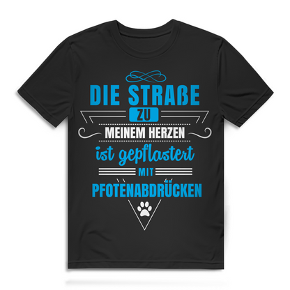 Die Straße zu meinem Herzen mit Pfotenabdrücken Hundehalter Herren T-Shirt