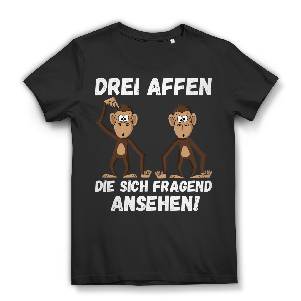 Drei Affen die sich fragend ansehen Damen T-Shirt lustig witzig Funshirt Black