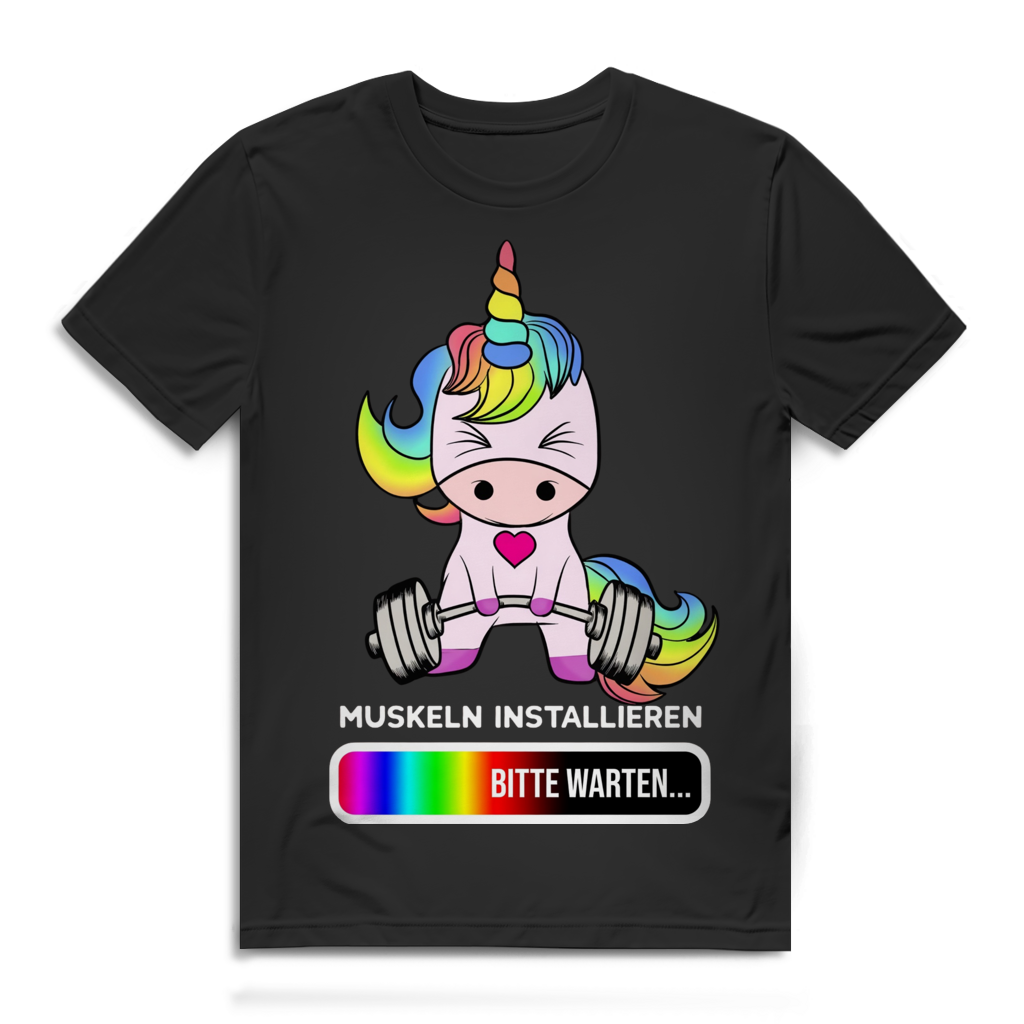 Muskeln installieren Bitte warten... Einhorn Herren T-Shirt Black