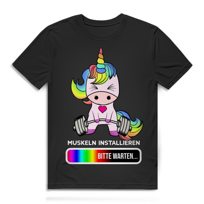 Muskeln installieren Bitte warten... Einhorn Herren T-Shirt Black