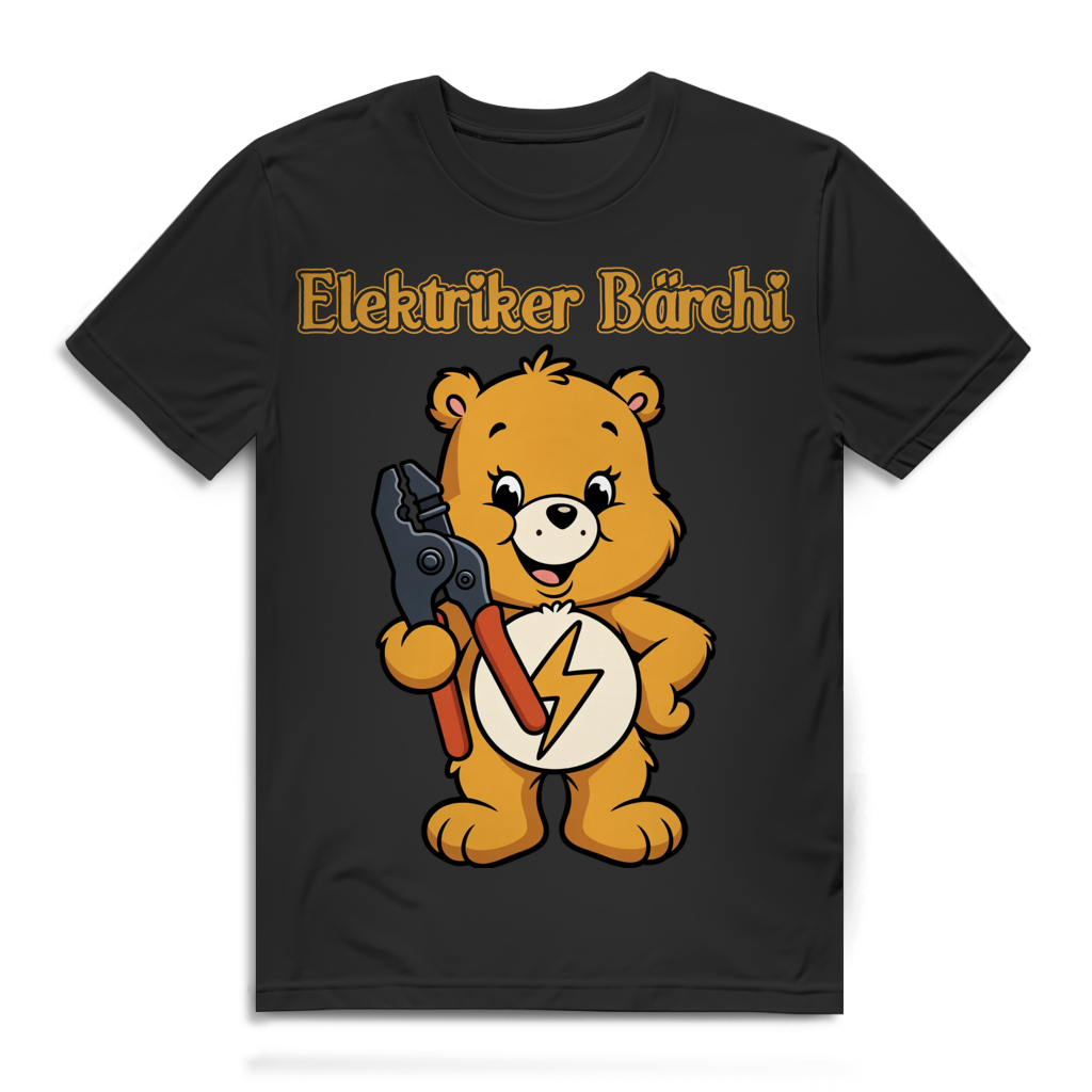 Elektriker Bärchi Herren T-Shirt Zange Blitz Motiv Funshirt Black