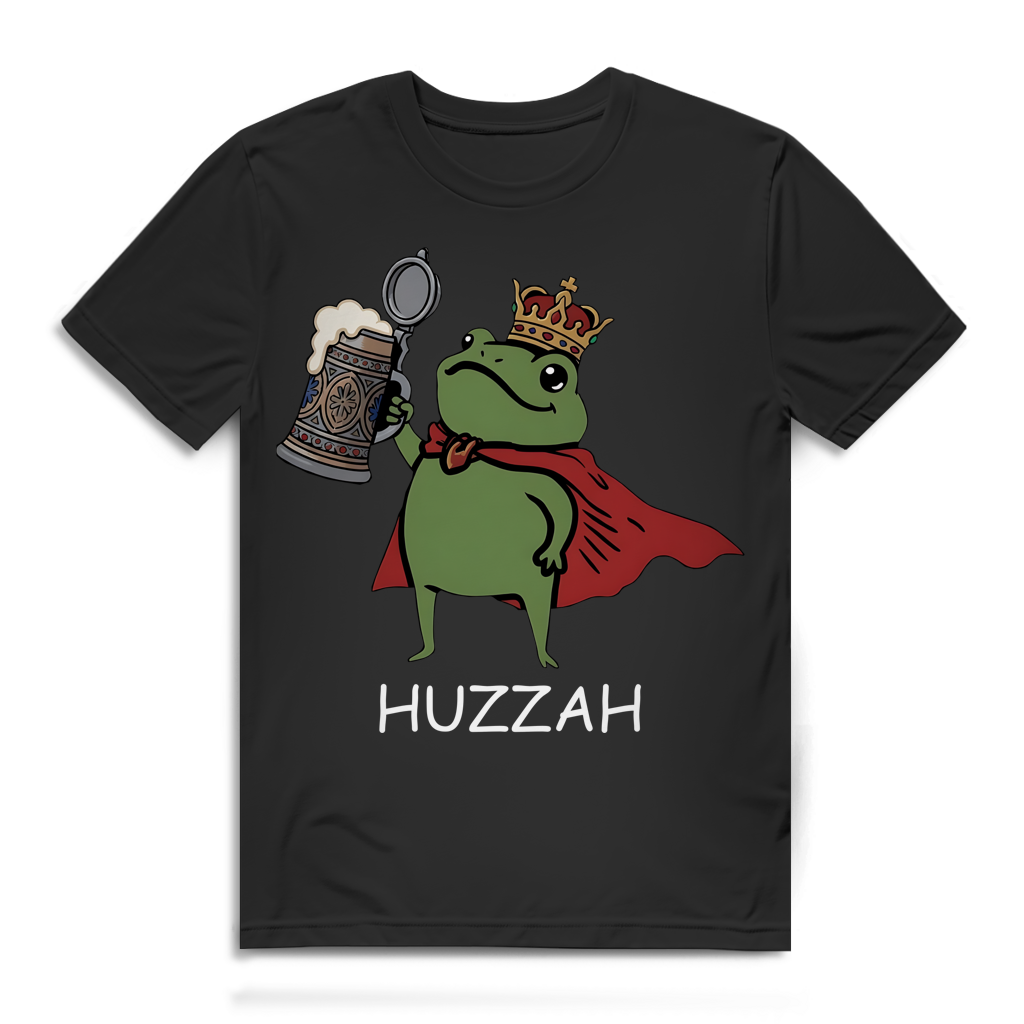 Huzzah Herren T-Shirt Frosch König Bierkrug Motiv Funshirt Black