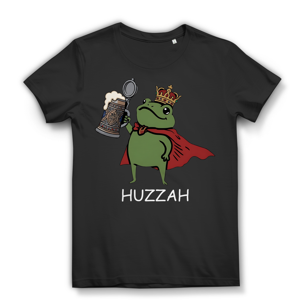 Huzzah Damen T-Shirt Frosch König Bierkrug Motiv Funshirt Black
