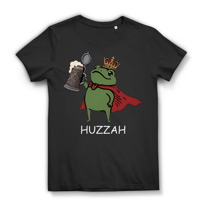 Huzzah Damen T-Shirt Frosch König Bierkrug Motiv Funshirt Black
