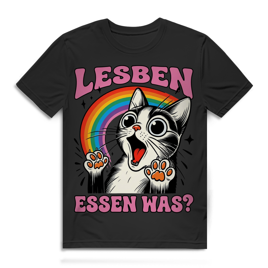 Lesben Essen Was Herren T-Shirt Katze Regenbogen Motiv Funshirt Black