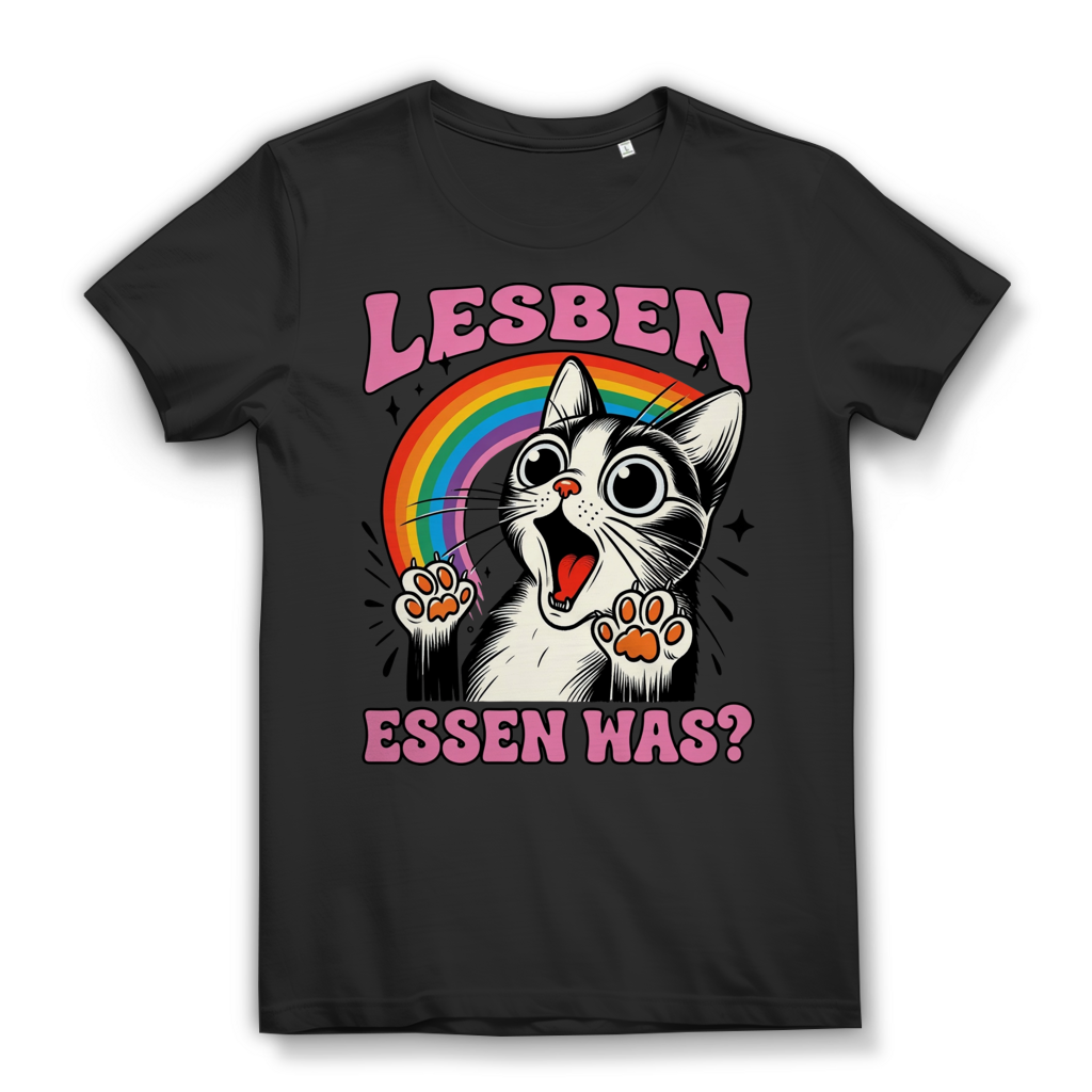 Lesben Essen Was Damen T-Shirt Katze Regenbogen Motiv Funshirt Black