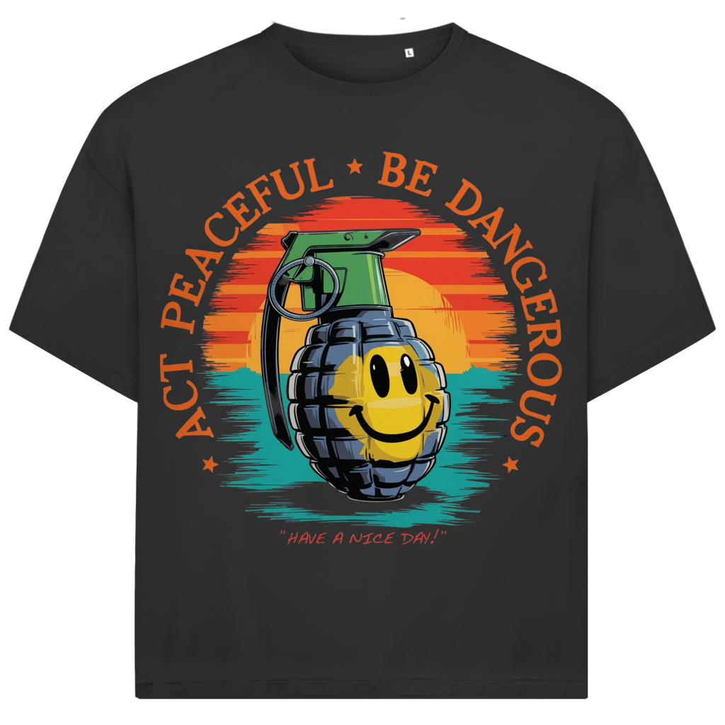 Jack &amp; Jones Oversize Act Peaceful Be Dangerous Handgranate Herren T-Shirt Black