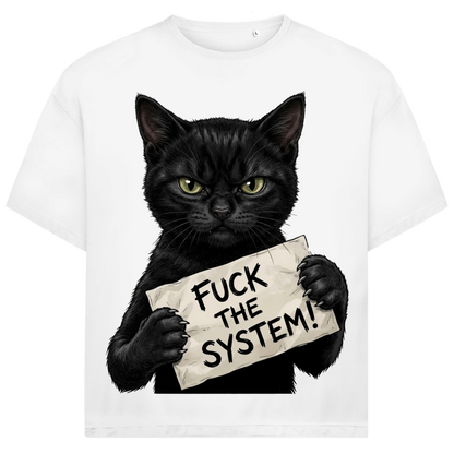 Jack &amp; Jones Oversize Schwarze Katze Fuck The System Herren T-Shirt White