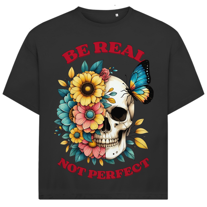 Jack &amp; Jones Oversize Be Real Not Perfect Blumen Totenkopf Herren T-Shirt Black