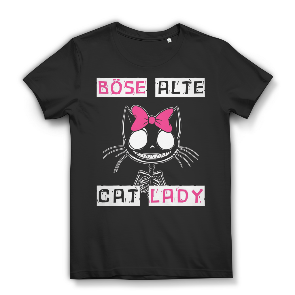Böse Alte Cat Lady Katzen Damen Bio T-Shirt Black