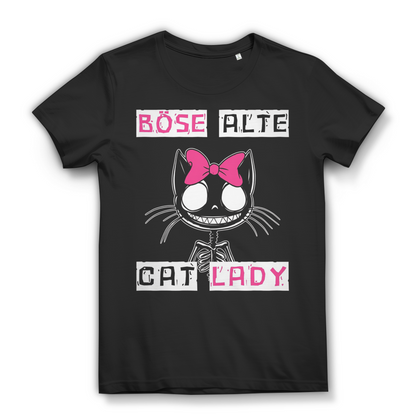 Böse Alte Cat Lady Katzen Damen Bio T-Shirt Black